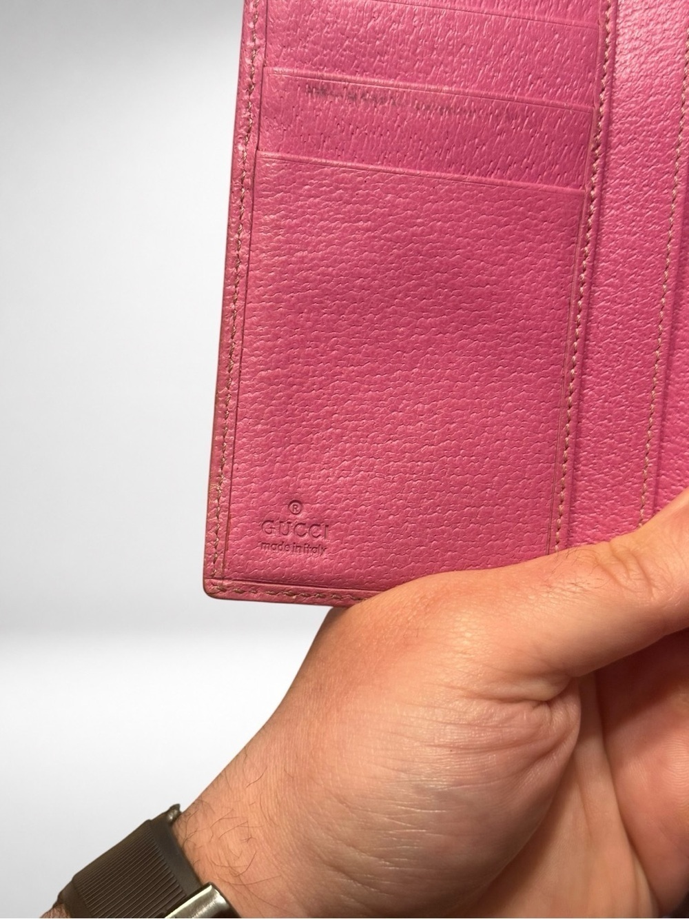 Gucci Abbey D-Ring Long Wallet Beige GG Canvas Fuchsia Leather Continental Y2K - Picture 12 of 17